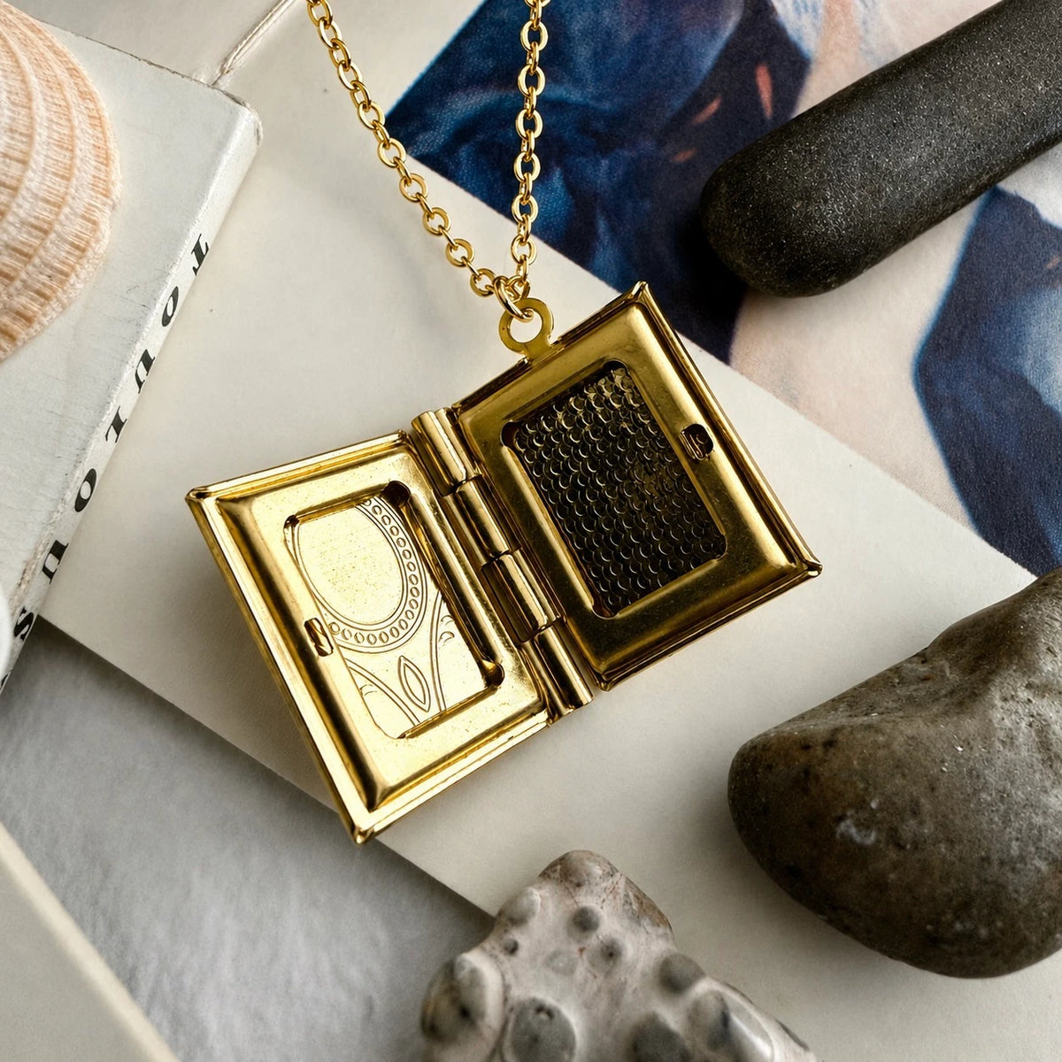 PIKA & BEAR - Bronte - Vintage Book Locket Charm Necklace - Gold