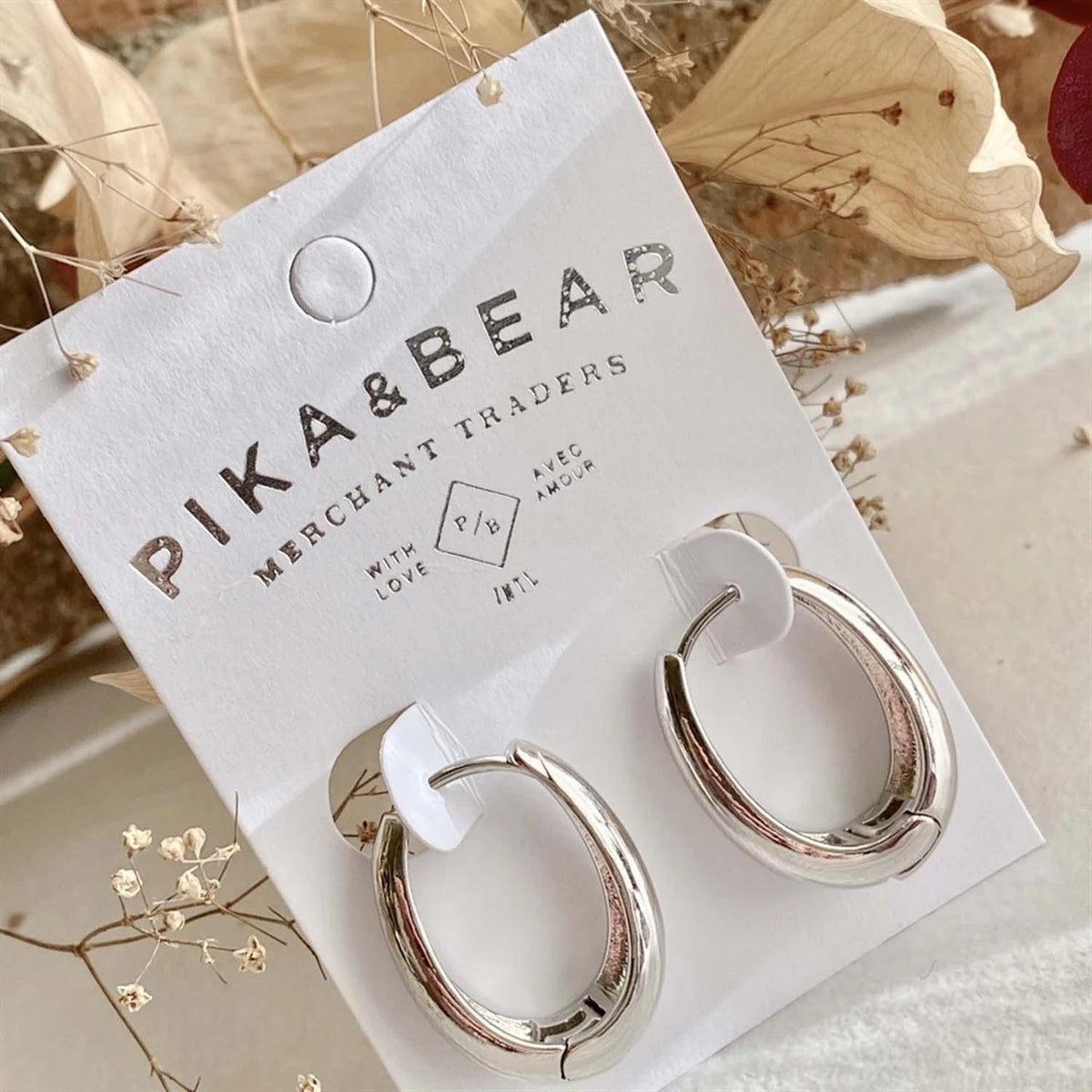 PIKA & BEAR - Bjorn - Oblong Hinge Hoop Earrings - Silver