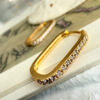 PIKA & BEAR - Bialto - Oblong Rhinestone Hoop Earrings - Gold