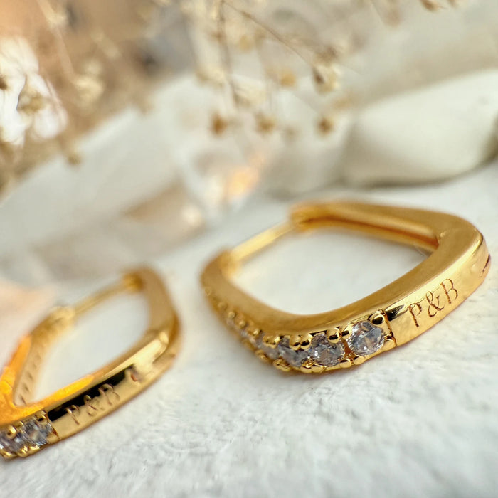 PIKA & BEAR - Bialto - Oblong Rhinestone Hoop Earrings - Gold