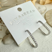 PIKA & BEAR - Bialto - Oblong Rhinestone Hoop Earrings - Silver