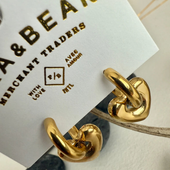 PIKA & BEAR - Love Bites - Heart Charm Hugger Hoops - Gold