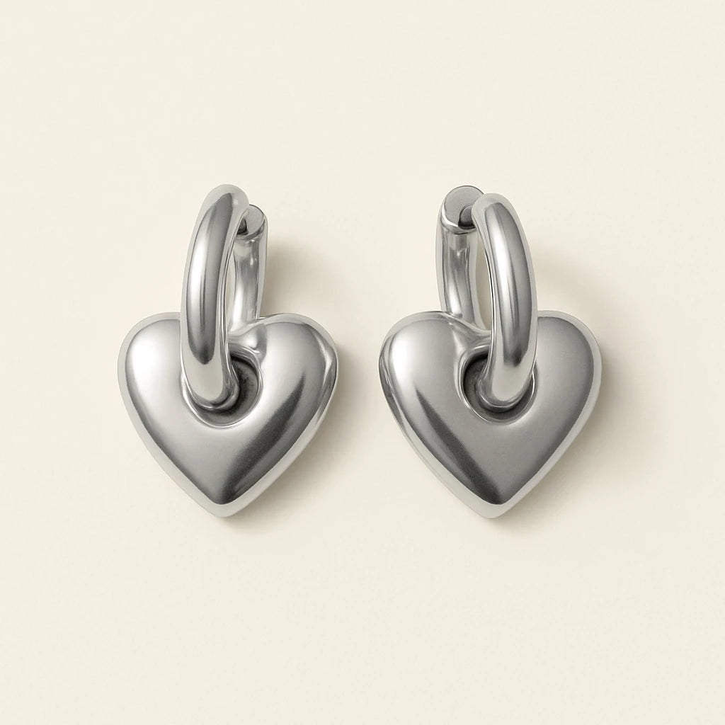 PIKA & BEAR - Love Bites - Heart Charm Hugger Hoops - Silver