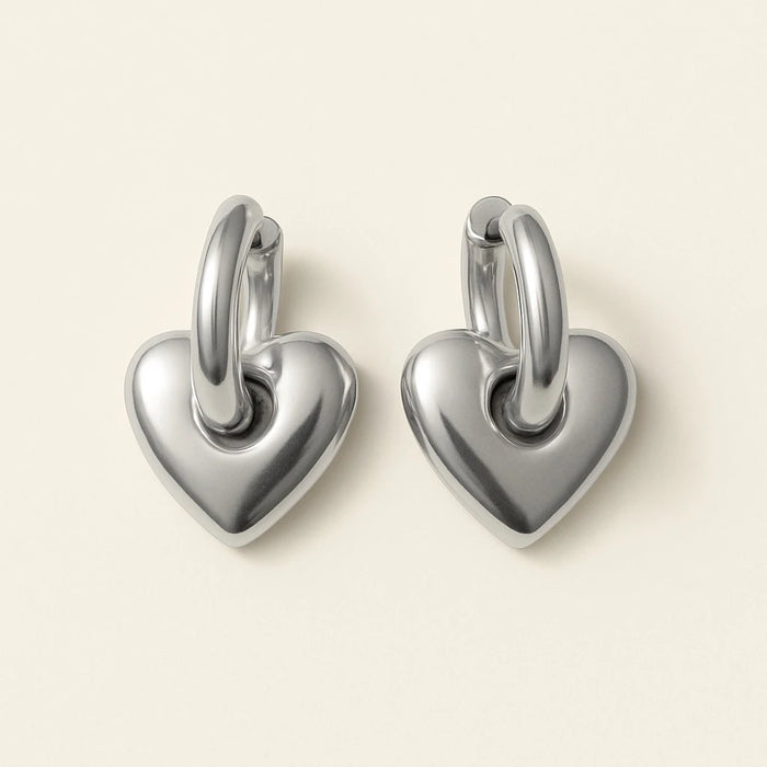 PIKA & BEAR - Love Bites - Heart Charm Hugger Hoops - Silver