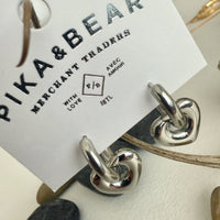 PIKA & BEAR - Love Bites - Heart Charm Hugger Hoops - Silver