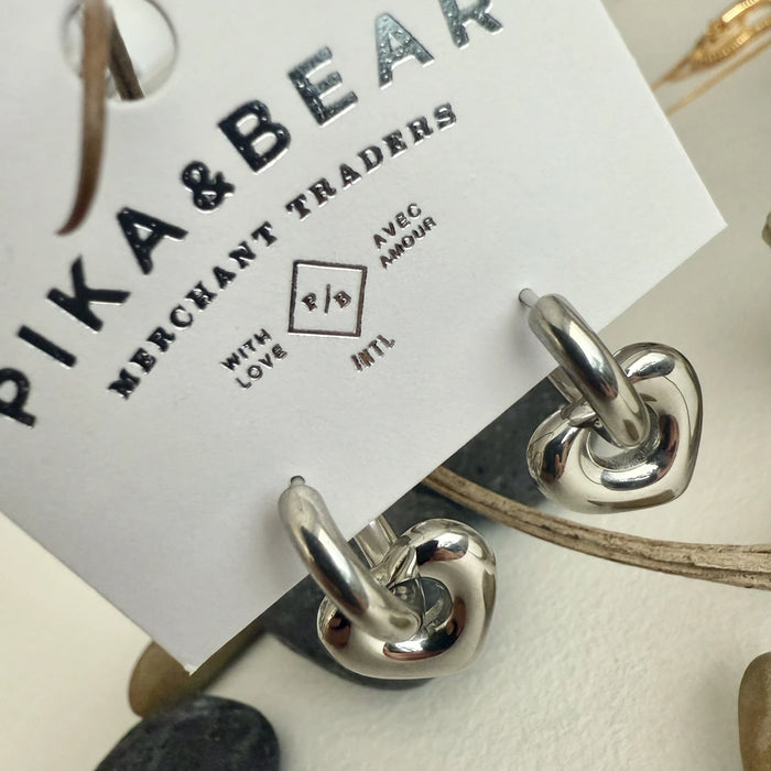 PIKA & BEAR - Love Bites - Heart Charm Hugger Hoops - Silver