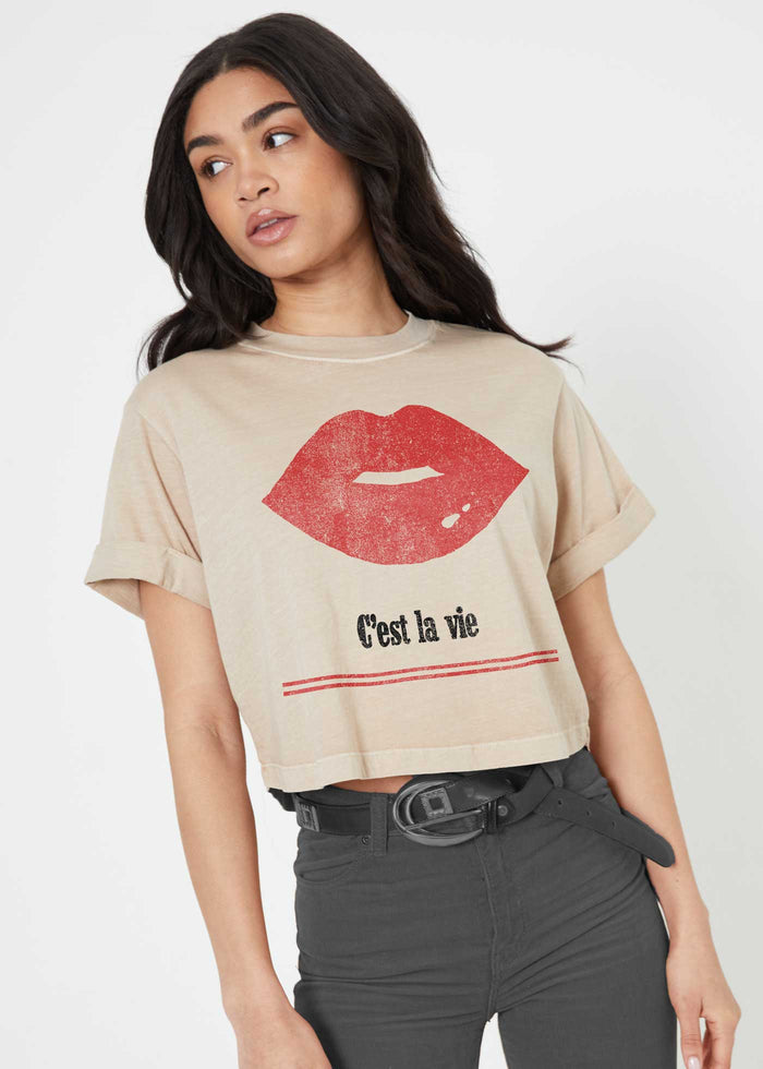 C’est La Vie Cropped Boyfriend T Shirt