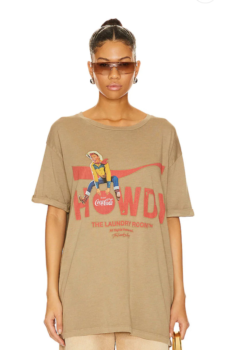 Howdy Coke Oversized Tee- Camel Gold