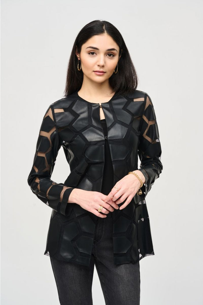 Black Lazer Cut Leatherette on Mesh Jacket