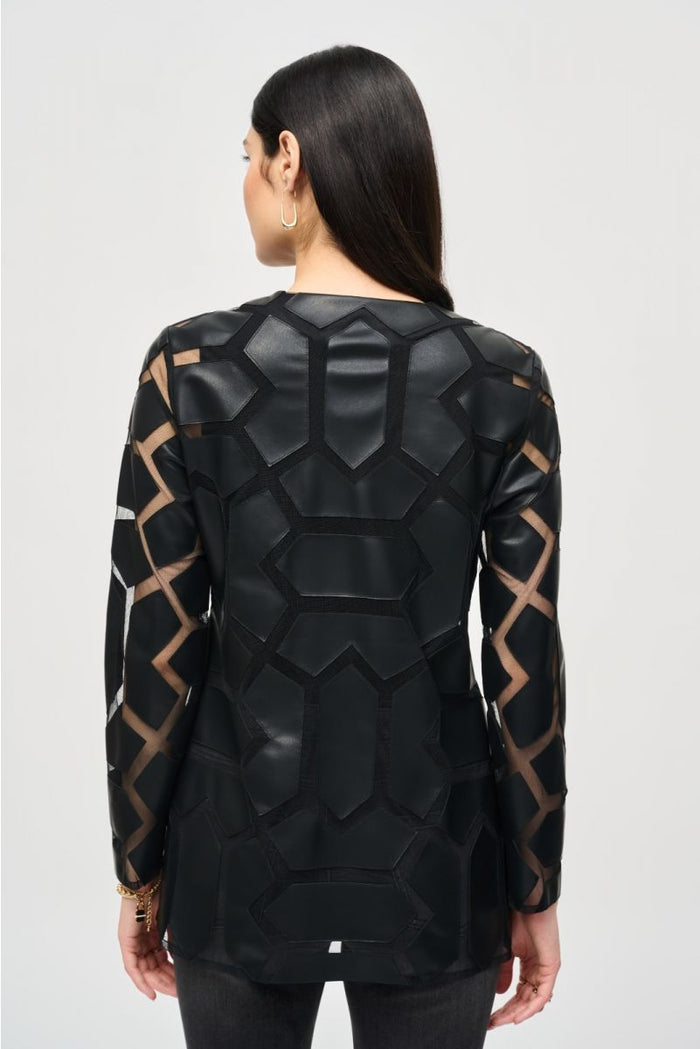 Black Lazer Cut Leatherette on Mesh Jacket