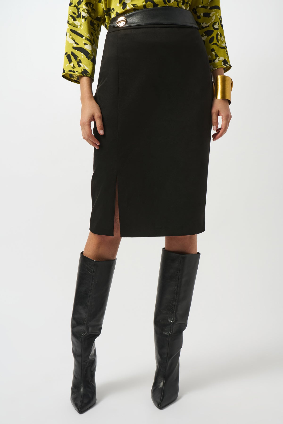 Scuba Suede And Leatherette Pencil Skirt