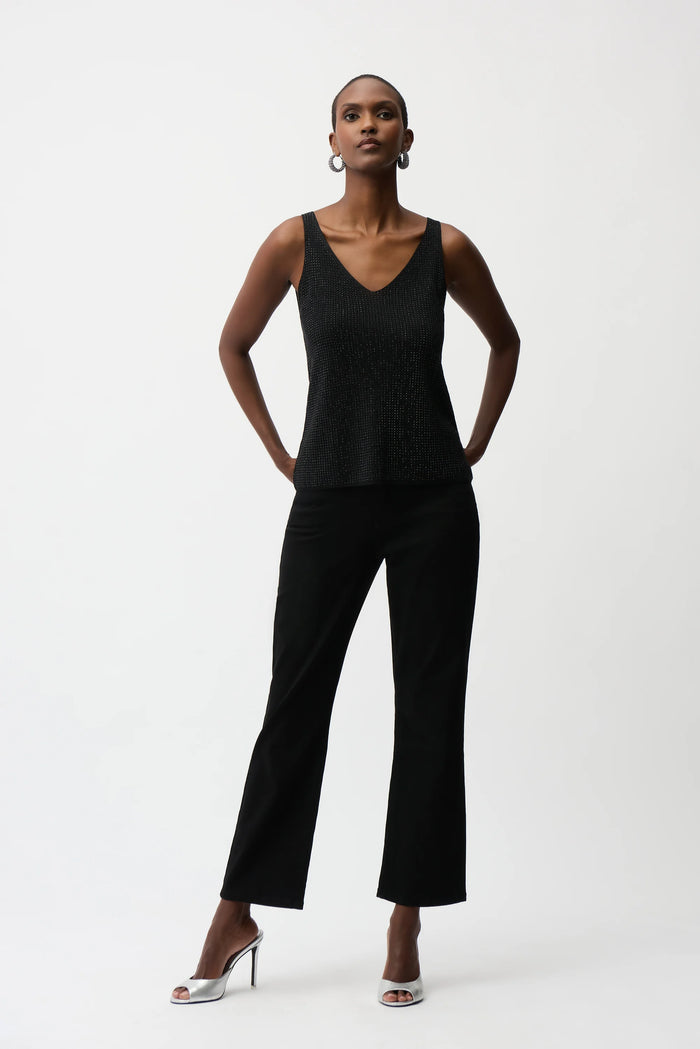 Metallic Knitted Camisole With Rhinestones - Black