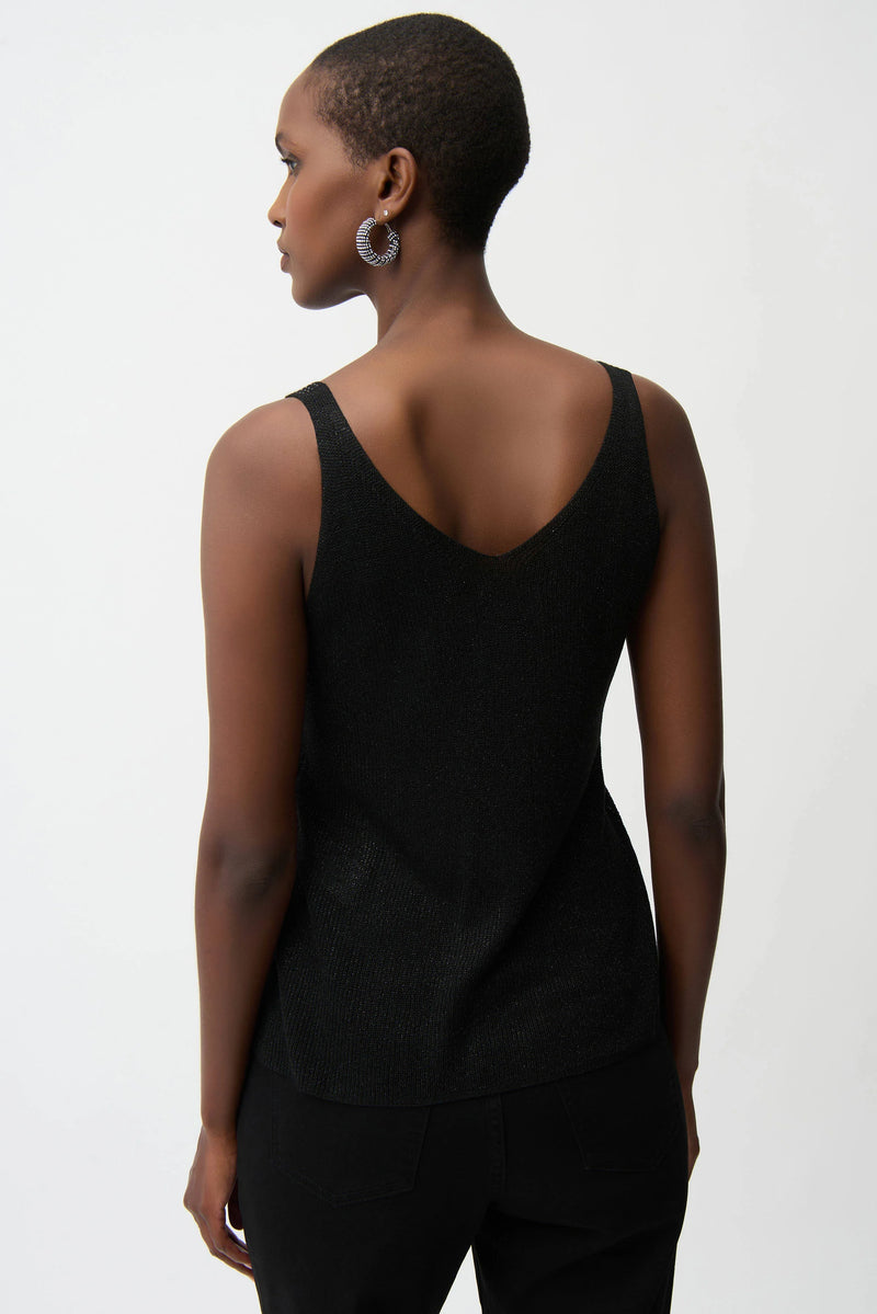 Metallic Knitted Camisole With Rhinestones - Black
