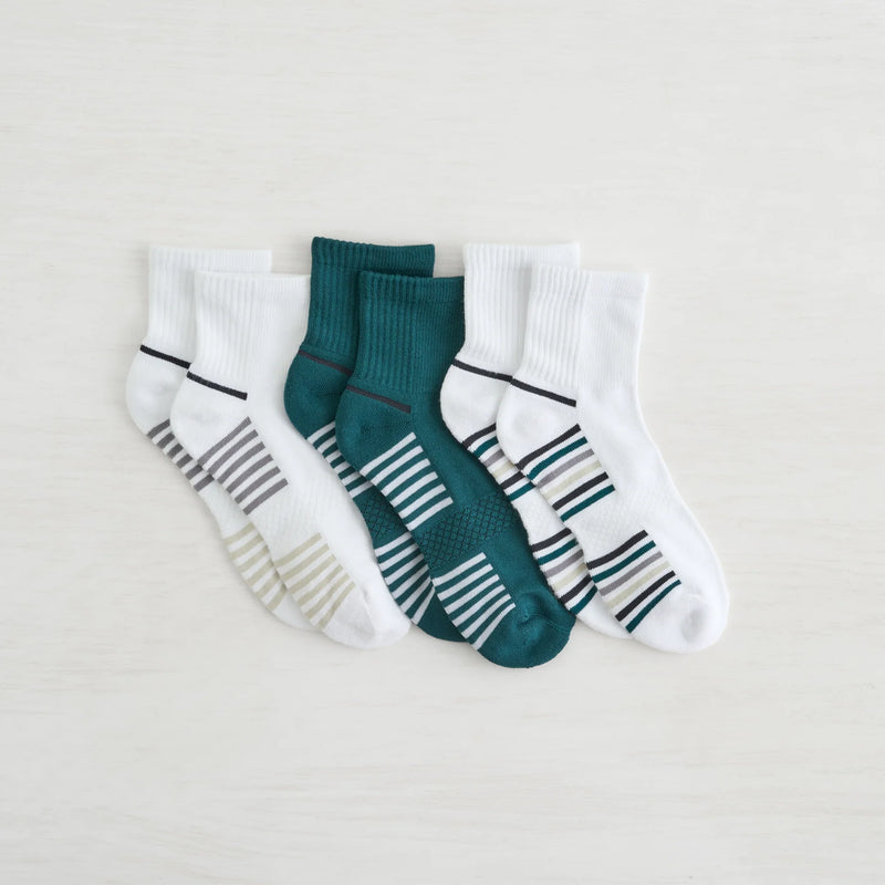 Women's Powder Stripe Quarter Crew Sock - 3 pack