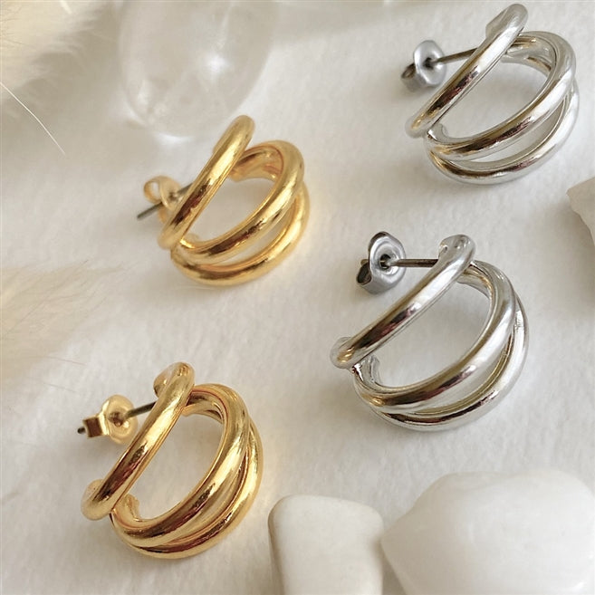 Takon- Triple Ring Stud Hoop Earrings