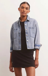 All Day Cropped Denim Jacket- Blue