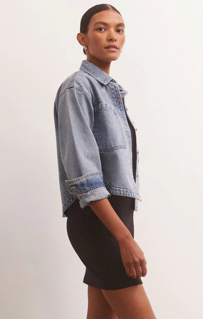 All Day Cropped Denim Jacket- Blue