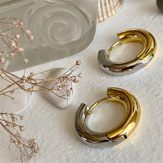 50/50 - Chunky Half and Half Hoop Earrings